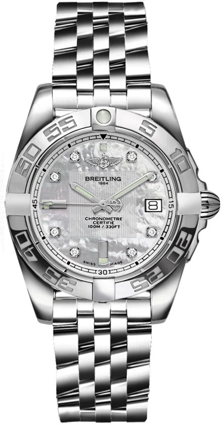 214 Breitling Windrider Galactic 32 Quartz Ladies Diamond Pearl Watch.